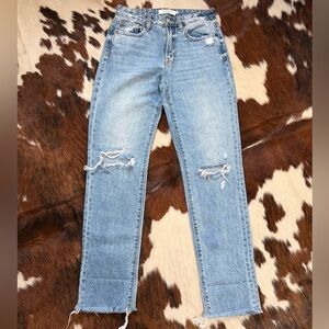 HIDDEN Distressed Raw Hem Straight Jeans